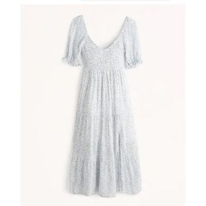 Abercrombie & Fitch Short-Sleeve Smocked Midi Dress Medium Light Blue NWT